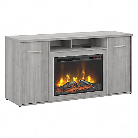 Bush® Business Furniture Studio C 60"W Office Storage Cabinet With Doors And Electric Fireplace, Platinum Gray, Standard Delivery