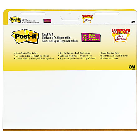 Post-it® Super Sticky Self-Stick Landscape Easel Pads, 30" x 23 1/2", 30 Sheets, White, P30 Self Stick Sheets Per Pad, 2 Pads Per Pack