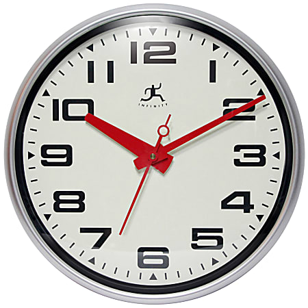 Infinity Instruments Round Wall Clock, 15", Silver/White