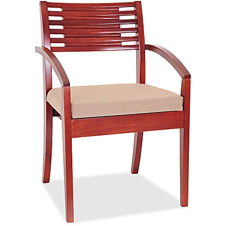 Lorell® Wood Guest Chair, Beige Fabric Seat/Cherry Frame, Set Of 2
