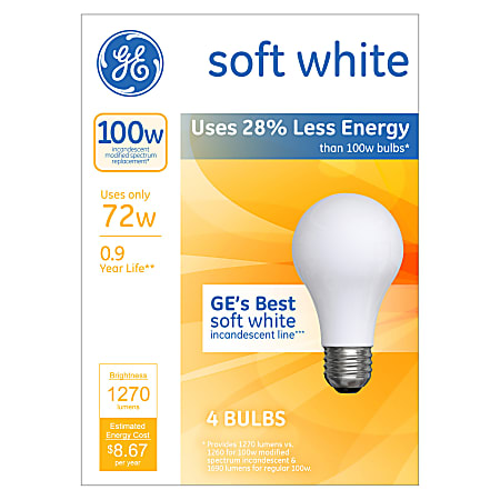 GE Soft White Halogen Light Bulbs, 72W, Pack Of 4 Light Bulbs
