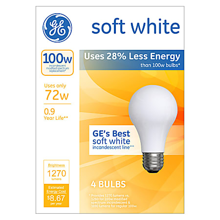 GE Soft White Halogen Light Bulbs 72W Pack Of 4 Light Bulbs