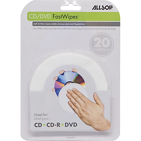 Allsop CD/DVD FastWipes, Pack Of 20