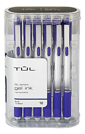 TUL® Retractable Gel Pens, Bold Point, 1.0 mm, Silver Barrel, Blue Ink, Pack Of 12 Pens