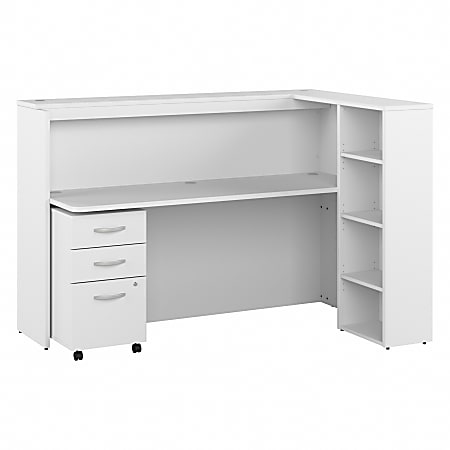 Bush Business Furniture Studio C 72"W Cubicle Computer Desk With Shelves And Mobile File Cabinet, White, Premium Installation