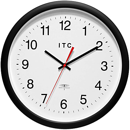 Infinity Instruments Radio Control Atomic Clock, 14", Black/White