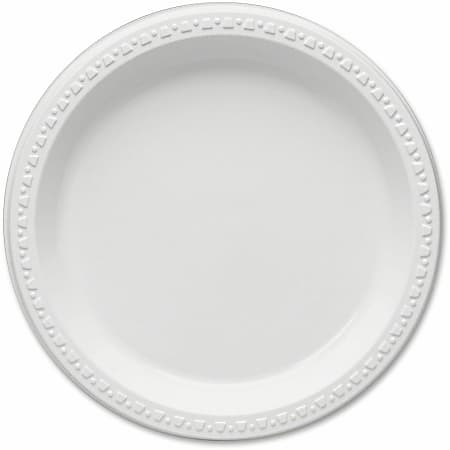 Plastic Dinnerware, Plates, 9" Diameter, White, 125/Pack