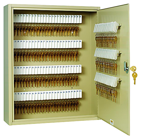 MMF Industries STEELMASTER 200-Key Tag-Style Steel Key Cabinet, 20 1/8" x 16 1/2" x 4 7/8", Sand