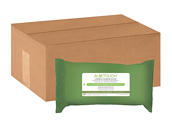 Aloetouch® Personal Cleansing Wipes, 8" x 12", 68 Wipes Per Pack, Case Of 12 Packs