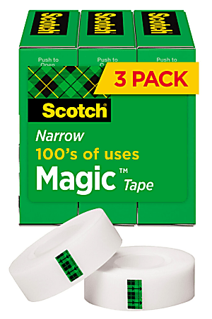 Scotch® Magic™ Invisible Tape, 1/2" x 1296", Clear, Pack of 3 rolls
