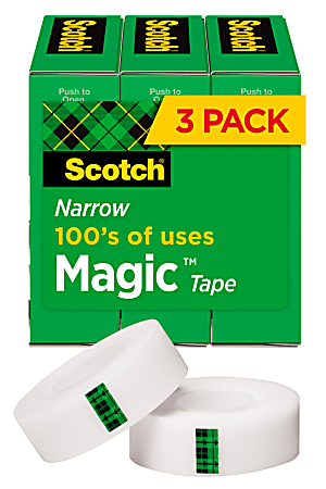 Scotch® Magic™ Tape, Invisible, 3 Tape Rolls, 1/2 in x 1296 in, Home Office Supplies and School Supplies for College and Classrooms