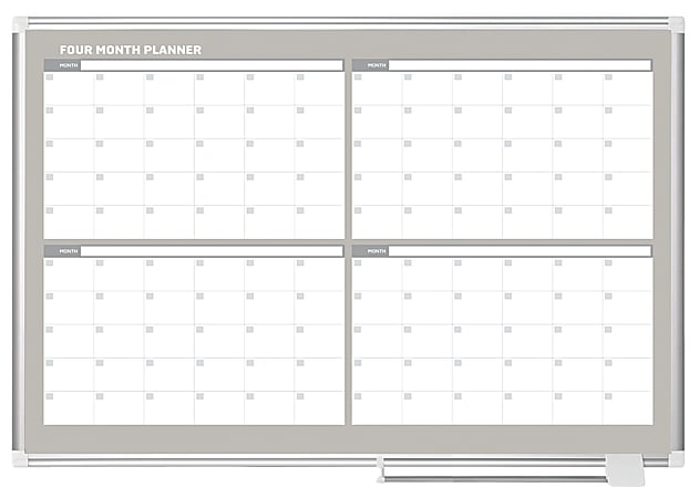 MasterVision® In/Out Magnetic Dry-Erase 4-Month Calendar Board, Aluminum Frame, 36" x 48"