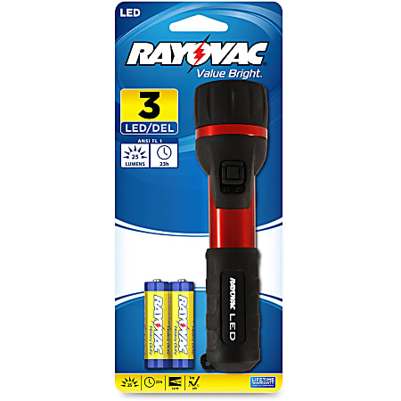 Rayovac LED Flashlight - Bulb - AA - Rubber, Aluminum - Black, Red