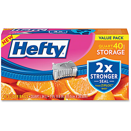 Hefty Slider Storage Bags 1 Qt Clear Box Of 40 - Office Depot