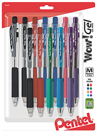 Wow! Retractable Gel Pens, Medium Point, 0.7 mm, Assorted Barrels, Assorted Ink Colors, Pack Of 12