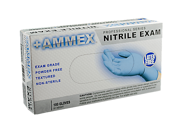 Ammex Professional Disposable Powder-Free Nitrile Exam-Grade Gloves, Small, Blue, Box Of 100 Gloves