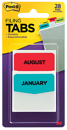 Post-it® Preprinted Filing Tabs, 12 Months + 4 Blank, 1 3/4" x 1 1/2", Assorted Colors, 14 Flags Per Pad, Pack Of 2