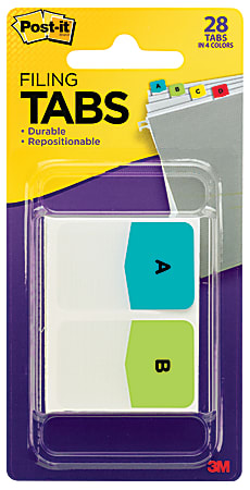 Post-it® Preprinted Filing Tabs, Letters A-Z + 2 Blank, 1" x 1 1/2", Assorted Colors, Pad Of 28 Flags