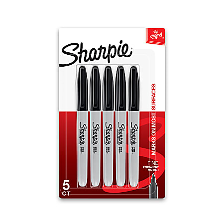 Sharpie® Fine Point Permanent Markers, Gray Barrel, Black Ink, Pack Of 5