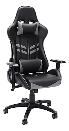 Essentials By OFM Racing-Style Bonded Leather High-Back Gaming Chair, Gray/Black