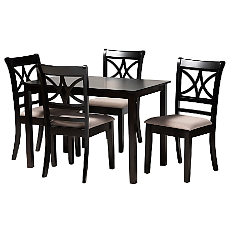 Baxton Studio Clarke 5-Piece Dining Set, 29-1/8"H x 43-5/16"W x 27-9/16"D, Sand/Espresso