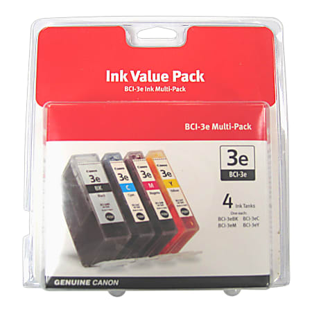 Canon® BCI-3e Black And Cyan, Magenta, Yellow Ink Tanks, Pack Of 4, 4479A230AA