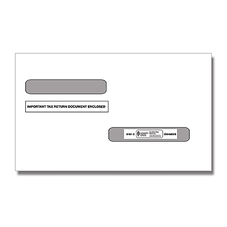 ComplyRight Double-Window Self-Seal Envelopes For 4-Up W-2 And 1099-R Forms, 5 5/8" x 9", White, Pack Of 100