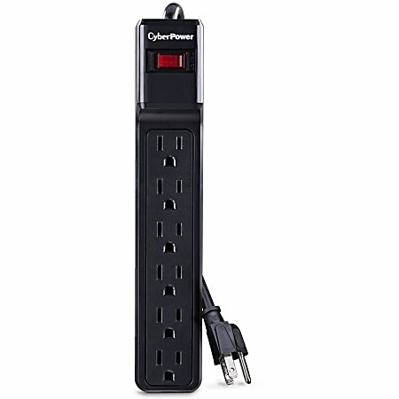 CyberPower CSB606 Essential 6 - Outlet Surge with 900 J - Clamping Voltage 800V, 6 ft, NEMA 5-15P, Straight, 15 Amp, EMI/RFI Filtration, Black, RG6 Coaxial Protection, Lifetime Warranty