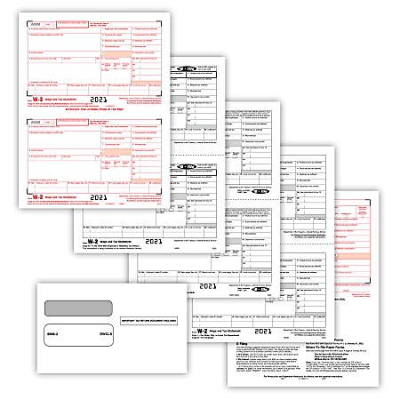 ComplyRight™ W-2 Tax Forms Set, 6-Part, 2-Up, Copies A/B/C/D, Laser, 8-1/2" x 11", Pack Of 100 Forms And Envelopes