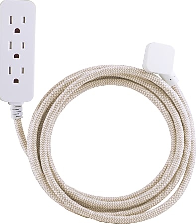 Cordinate 3 Outlet Extension Cord with Surge Protection, 10' Braided Cord, Brown/White, 37916