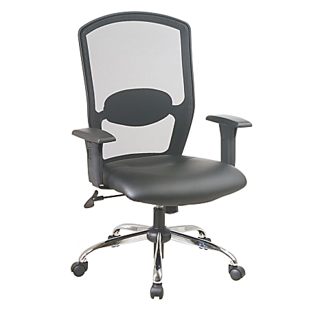 Office Star™ Screen-Back Chair With Bonded Leather Seat, Black/Chrome