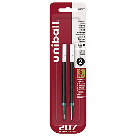 uni-ball® 207™ Impact™ RT Gel Pen Refills, Bold Point, 1.0 mm, Black, Pack Of 2 Refills