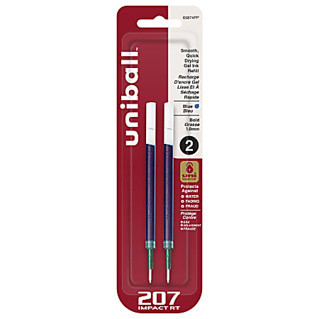 uni-ball® 207™ Impact™ RT Gel Pen Refills, Bold Point, 1.0 mm, Blue, Pack Of 2 Refills