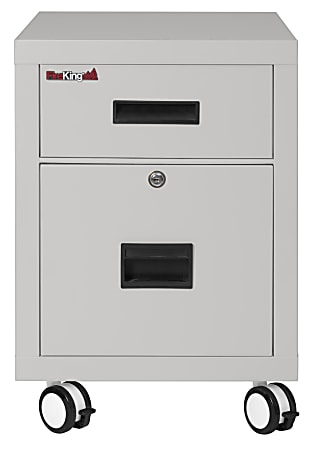 FireKing 18"W Vertical 2-Drawer Mobile Locking File Cabinet, Metal, Platinum, White Glove Delivery