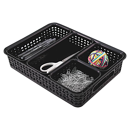 Advantus 5-pack Plastic Weave Bins - Desktop - Black - Plastic - 5 / Pack