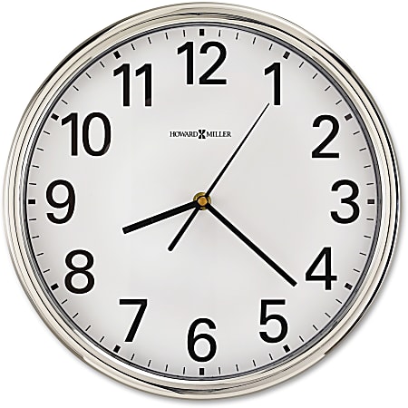 Howard Miller Hamilton Wall Clock - Analog - Quartz - White Main Dial - Silver/Plastic Case - Polished Silver Finish