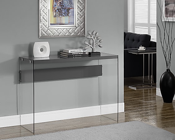 Monarch Specialties Console Table With Glass Base, Rectangle, Glossy Gray