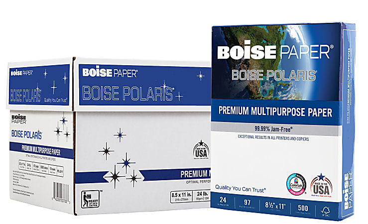 Boise® POLARIS® Premium Multi-Use Printer & Copy Paper, 10 Reams, White, Letter (8.5"x11"), 5000 Sheets Per Case, 24 Lb, 97 Brightness, FSC® Certified