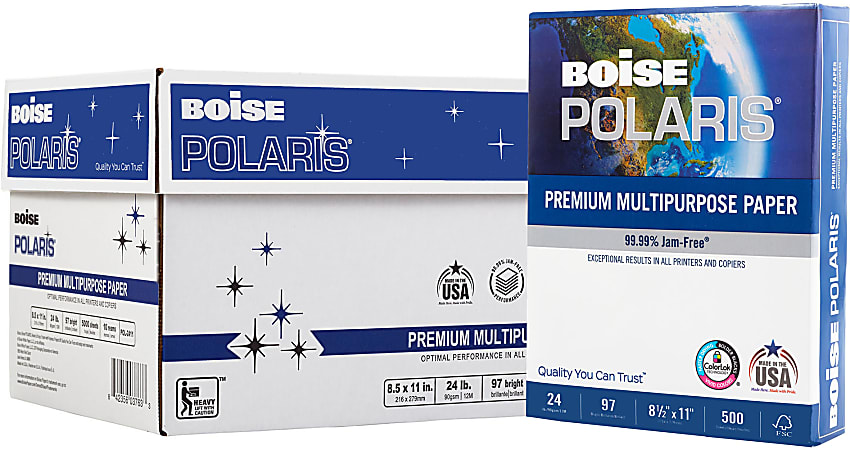 Boise ASPEN 100 Multi Use Printer Copier Paper Letter Size 8 12 x 11 5000  Total Sheets 92 U.S. Brightness 20 Lb 100percent Recycled FSC Certified  White 500 Sheets Per Ream Case Of 10 Reams - Office Depot