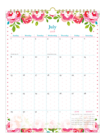 Office Depot® Brand Monthly Academic Wall Calendar, 8" x 11", Heartfelt, July 2018 to June 2019