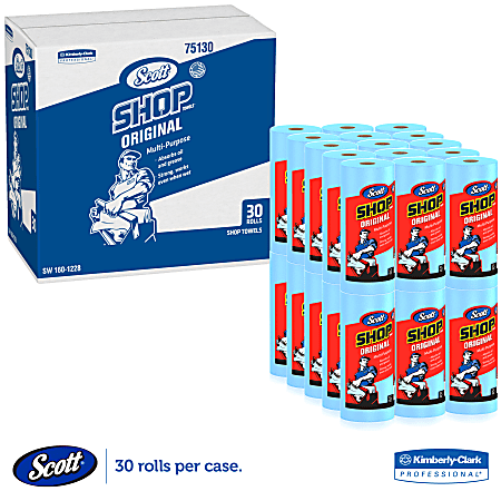 Papier Essuie Main Scott Shop Towels Original (75143), Bleu, 55 Feuilles/ rouleau Standard, 30 Rouleaux/étui (10 Paquets De 3 Rouleaux), 1 650 Serviettes/étui Papier Essuie Tout Industriel