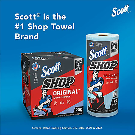 Scott 1 Ply Shop Paper Towels Blue 55 Sheets Per Roll Pack Of 30 Rolls Office Depot