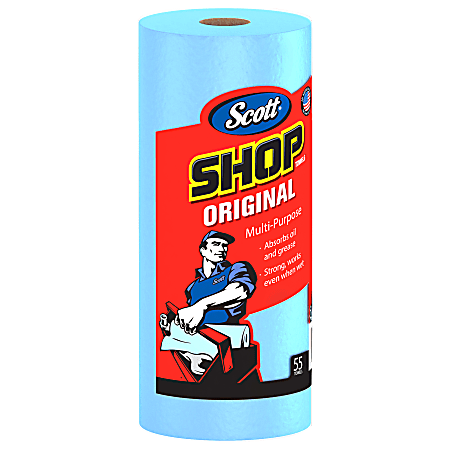 Scott 1 Ply Shop Paper Towels Blue 55 Sheets Per Roll Pack Of 30 Rolls Office Depot