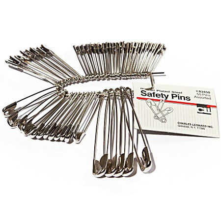 CLI Nickel Plated Steel Safety Pins Assorted Sizes Silver Pack Of 50 -  Office Depot