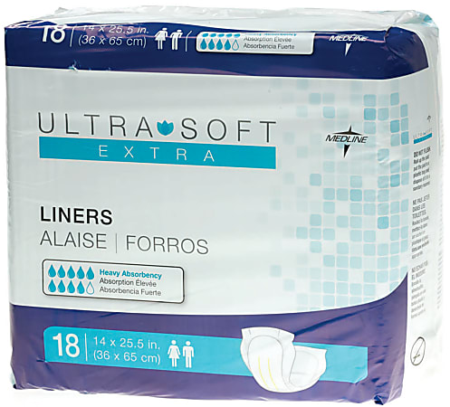 Ultra-Soft Plus Incontinence Liners, 14" x 25 1/2", Blue, Bag Of 18