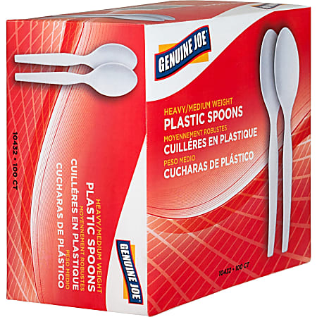 Genuine Joe Heavyweight Disposable Spoons - 100/Box - Disposable - White Genuine Joe Heavyweight Disposable Spoons - 100/Box - Disposable - White