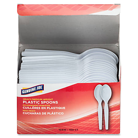 Genuine Joe Heavyweight Disposable Spoons - 100/Box - Disposable - White Genuine Joe Heavyweight Disposable Spoons - 100/Box - Disposable - White