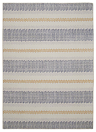 Linon Washable Outdoor Area Rug, Rennie, 3' x 5', Ivory/Blue
