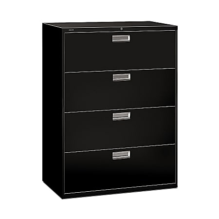 HON® Brigade® 600 42"W Lateral 4-Drawer File Cabinet, Metal, Black