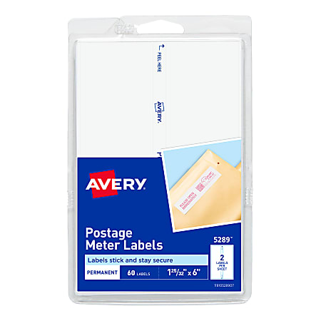 Avery® Postage Meter Labels For Personal Post Office™ E700, 5289, 1 3/16" x 6", White, Pack Of 60